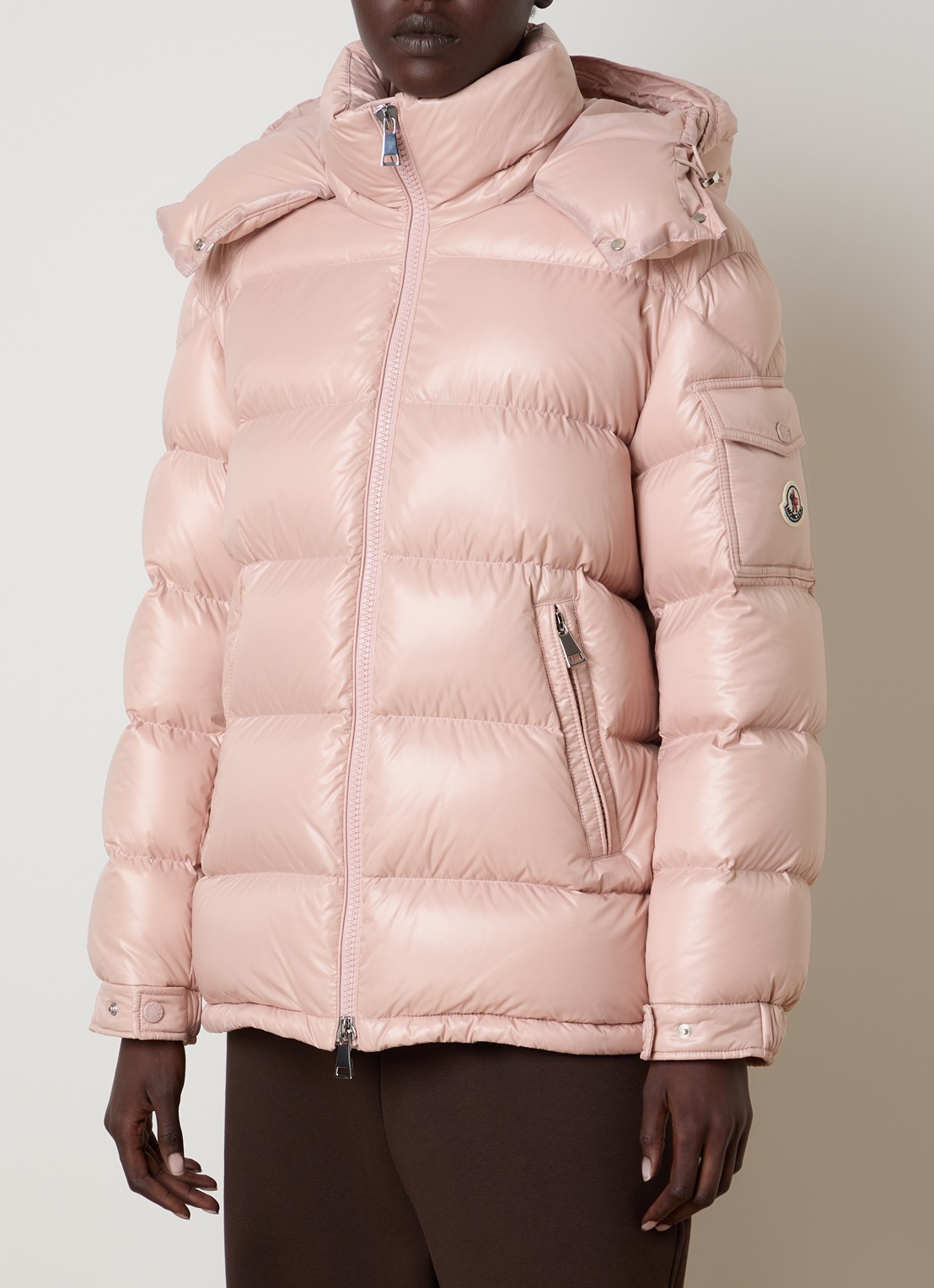 Moncler Maire puffer jack met donsvulling en afneembare capuchon - detail 3 lichtroze