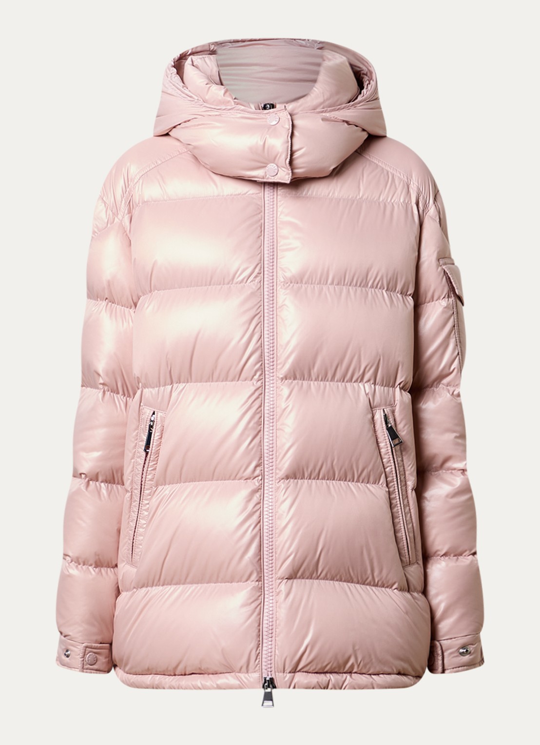 Moncler Maire puffer jack met donsvulling en afneembare capuchon - voorkant lichtroze