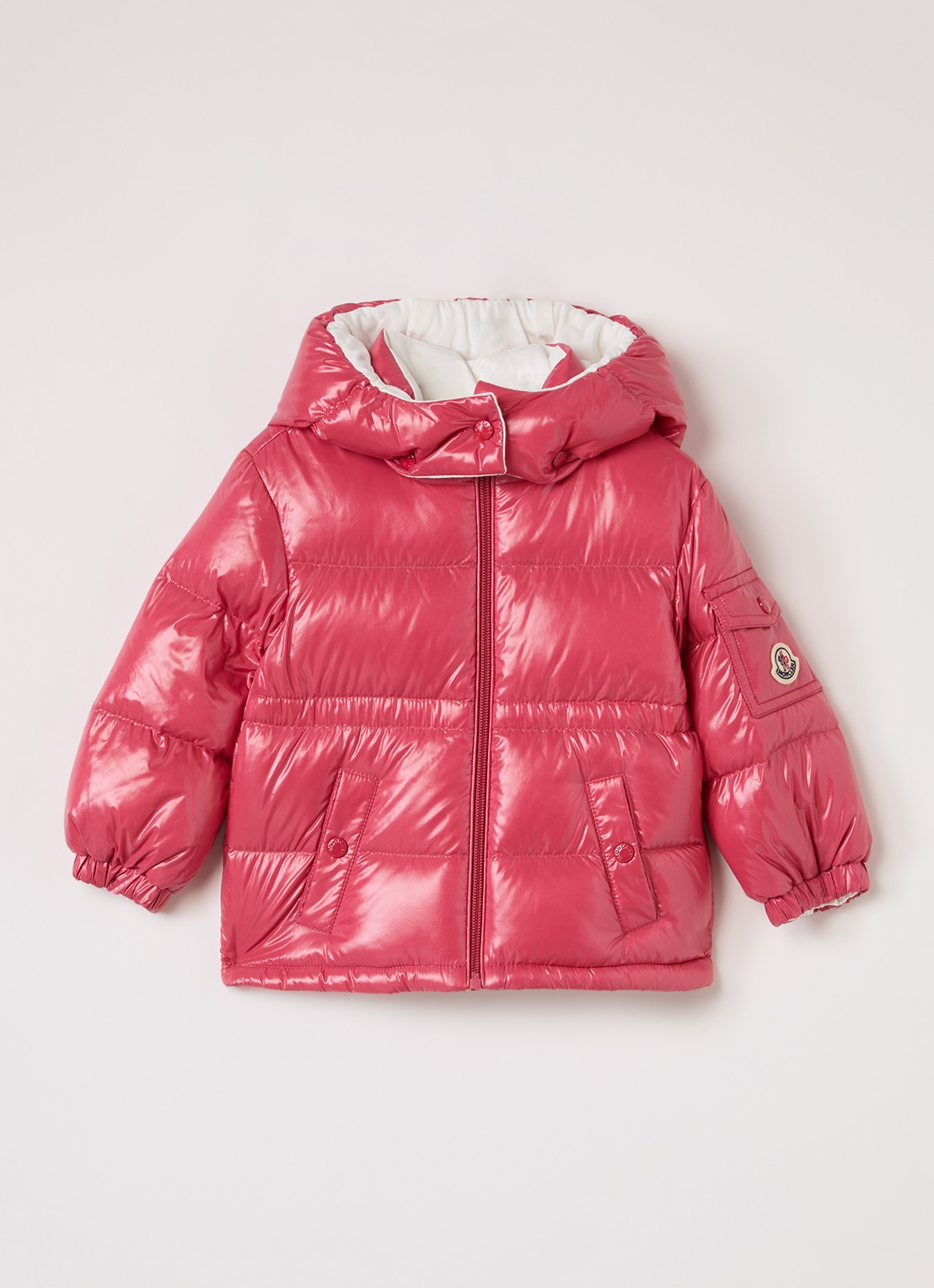 Moncler Maire puffer jack met donsvulling  - voorkant 3 koraalrood