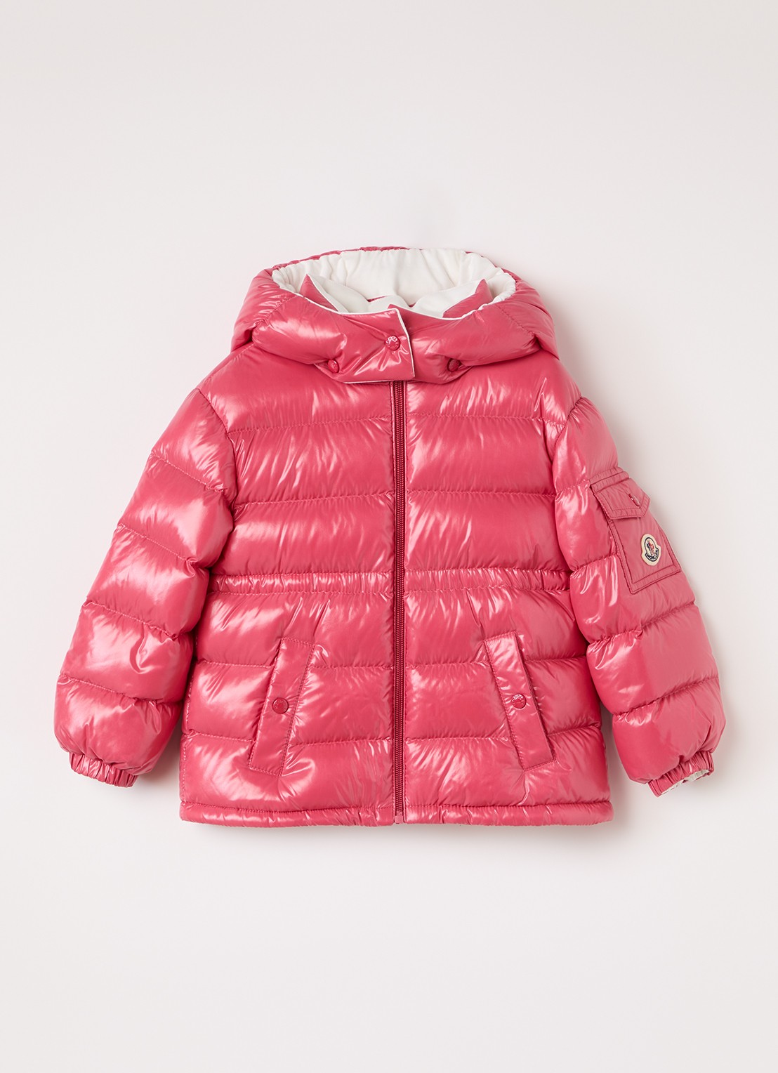 Moncler Maire puffer jack met donsvulling  - voorkant 5 koraalrood