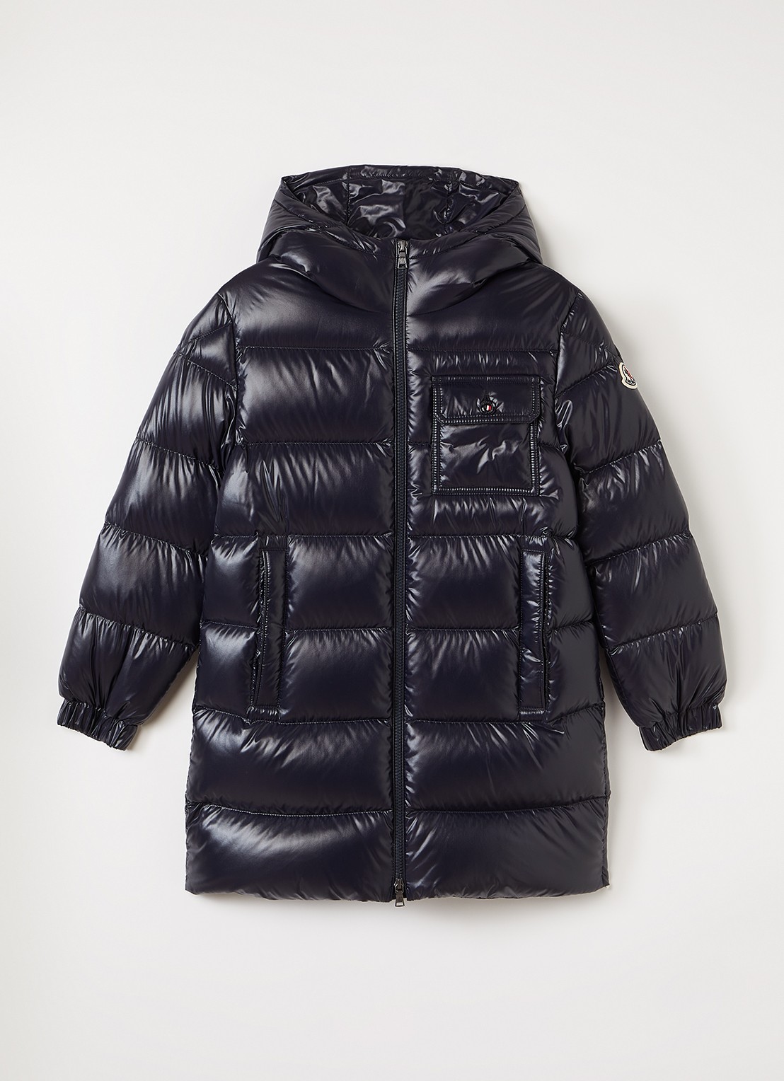 Moncler Marapi longline pufferjack met donsvulling - voorkant 2 donkerblauw