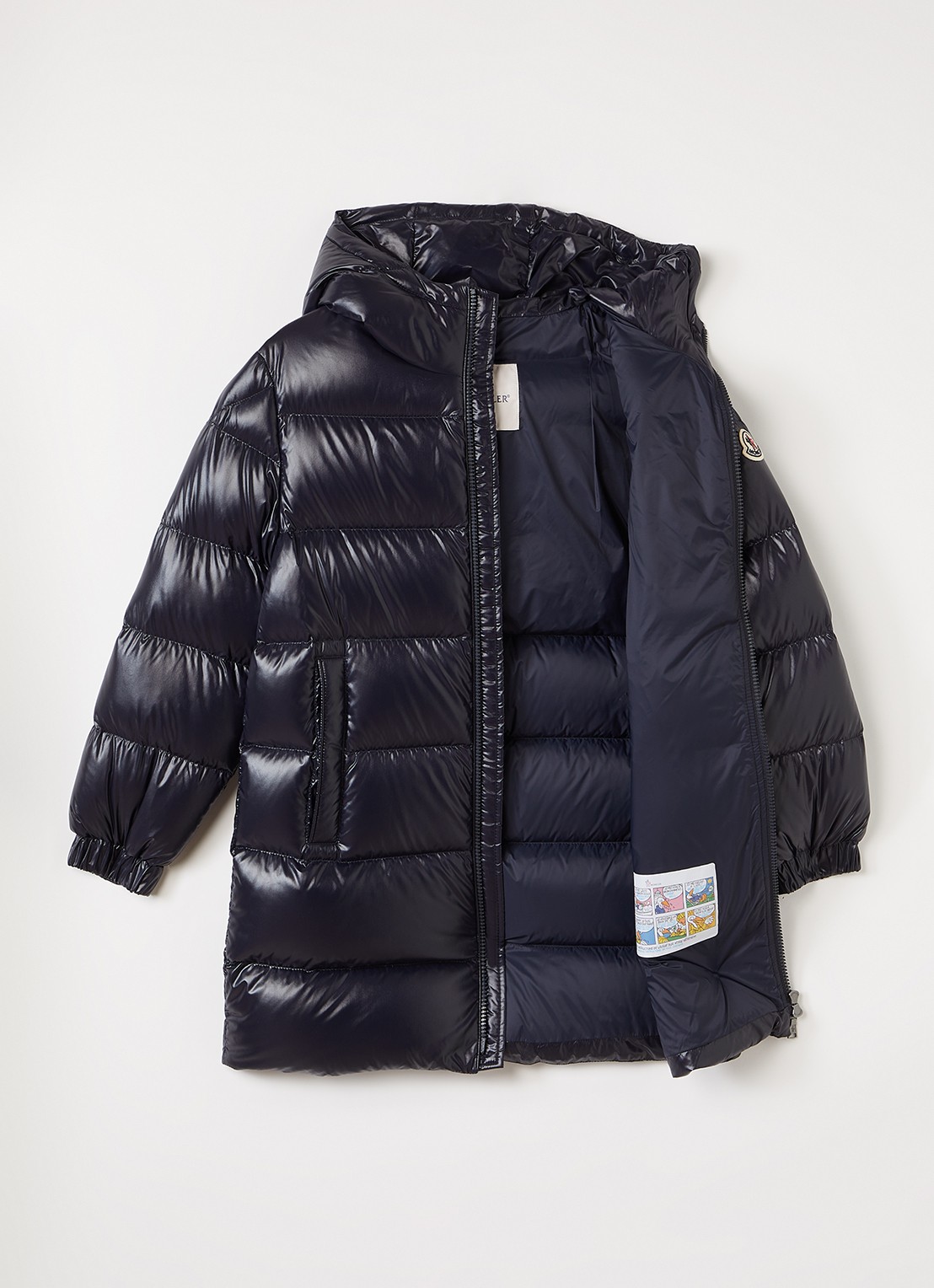 Moncler Marapi longline pufferjack met donsvulling - voorkant 3 donkerblauw