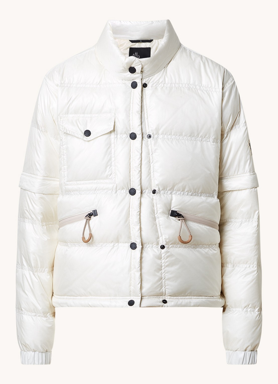 Moncler Mauduit puffer jack met donsvulling en capuchon - voorkant 2 creme