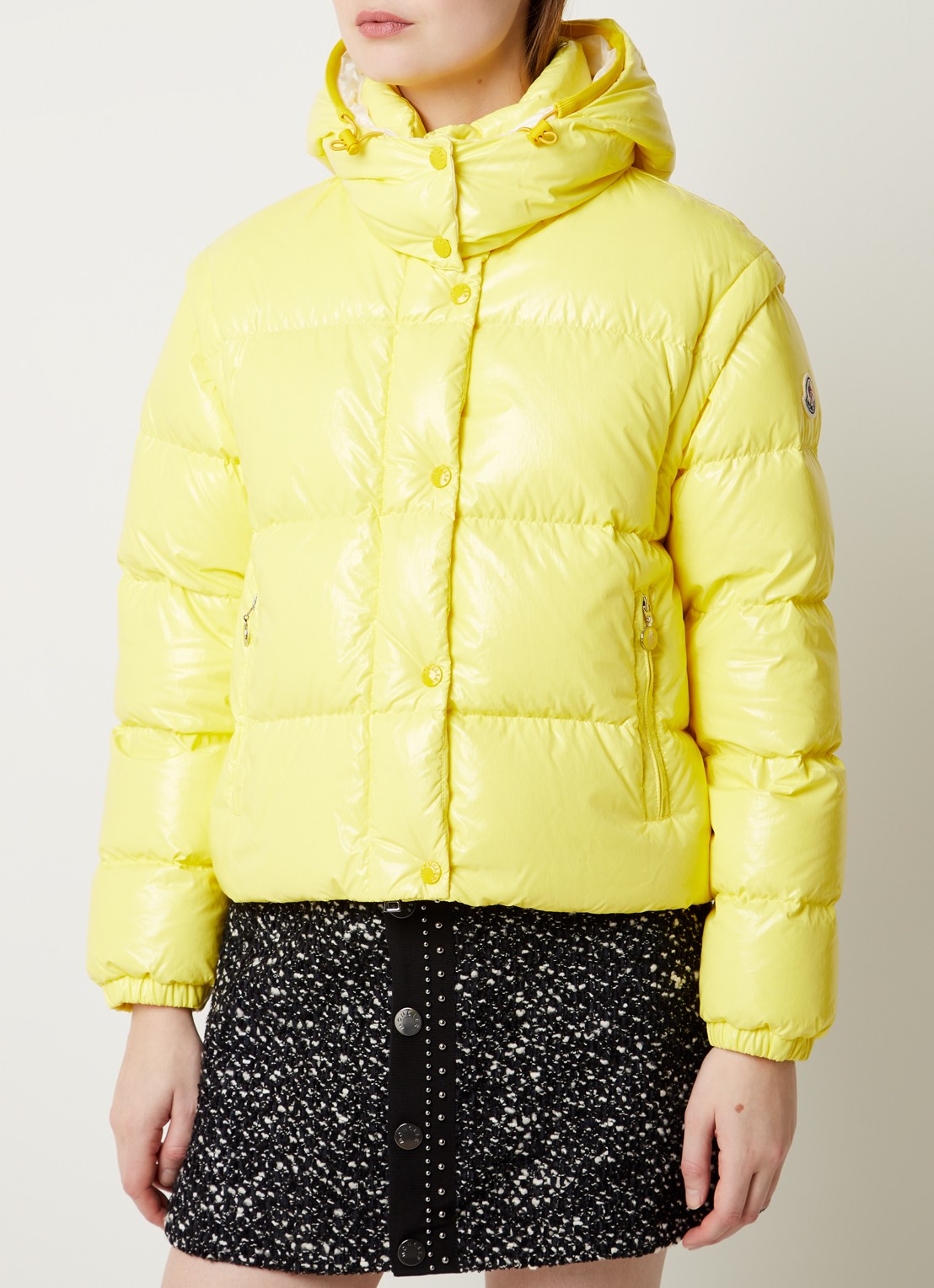 Moncler Mauleon puffer jack met donsvulling en afneembare mouwen - detail 3 citroengeel