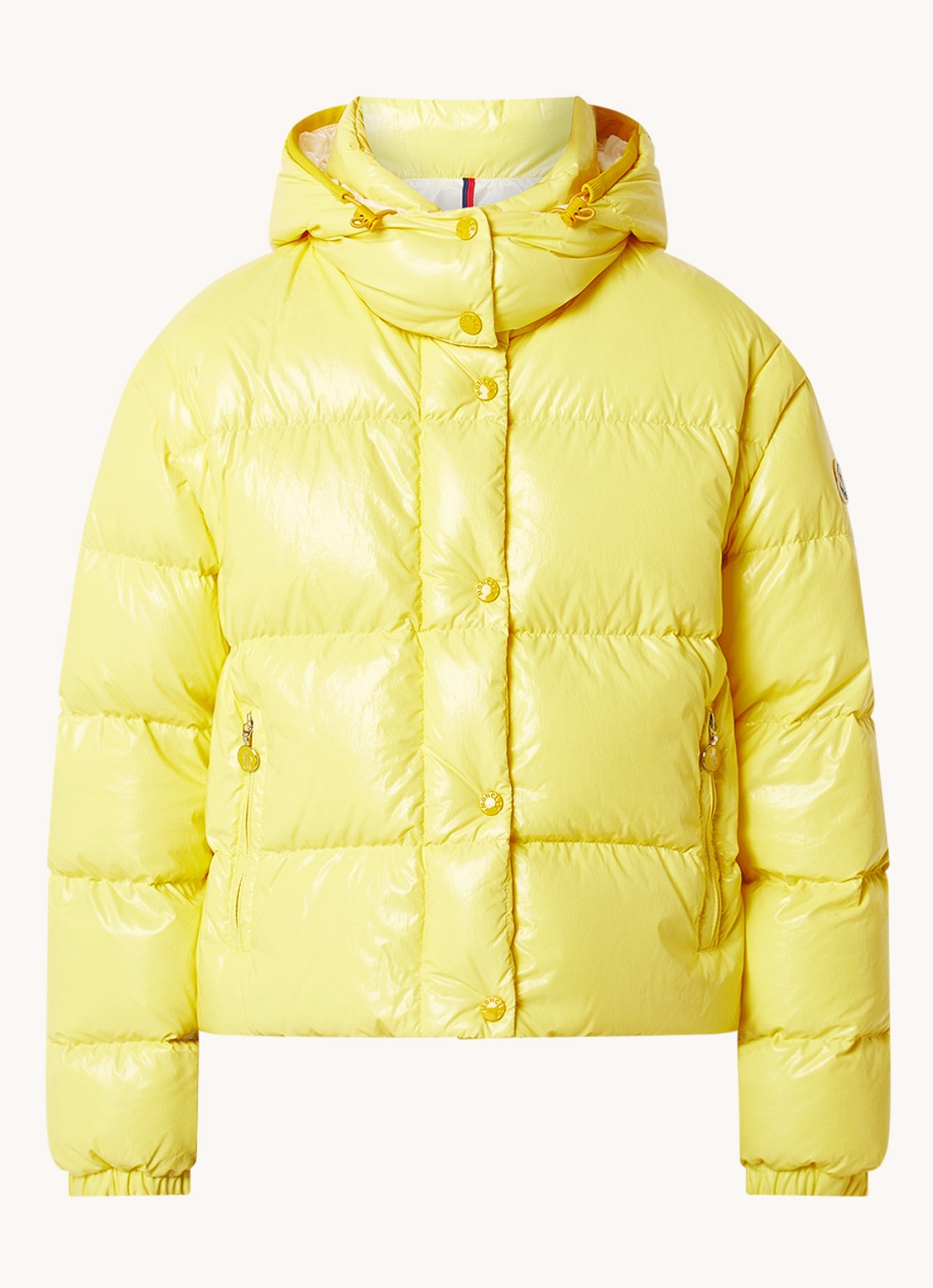 Moncler Mauleon puffer jack met donsvulling en afneembare mouwen - voorkant citroengeel
