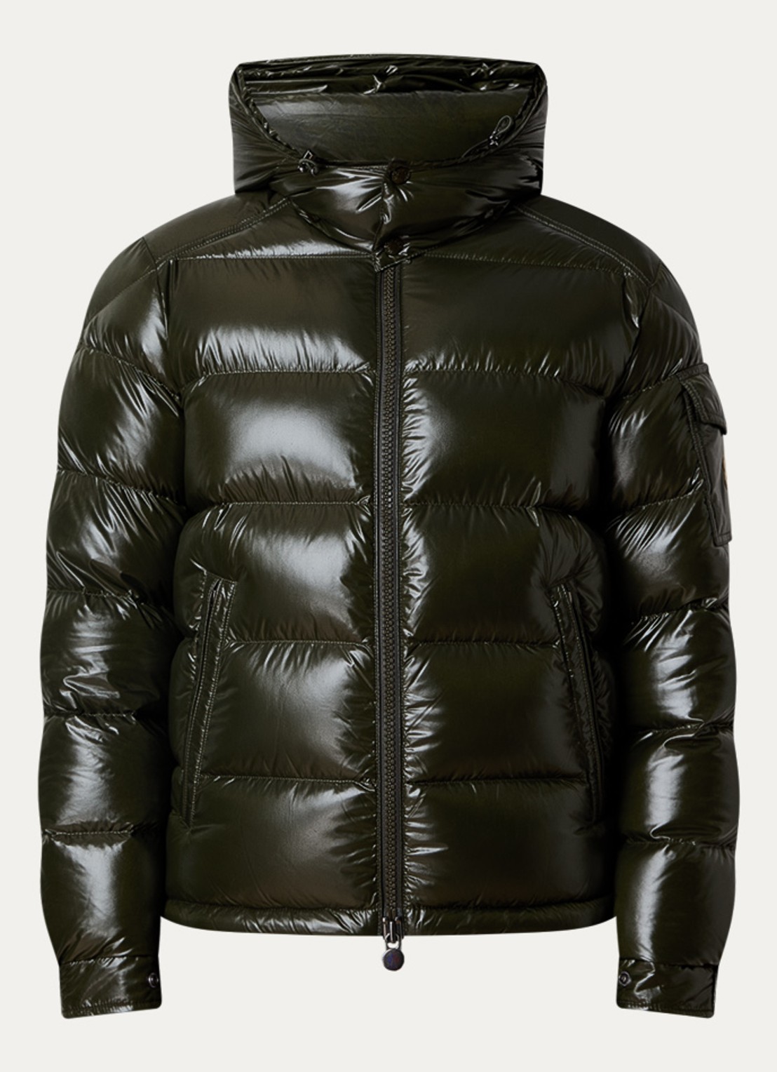 Moncler Maya puffer jack met donsvulling en afneembare capuchon - voorkant 5 bronsgroen