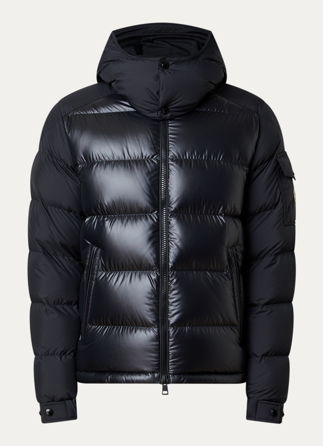Moncler Maya puffer jack met donsvulling en afneembare capuchon - voorkant 5 zwart