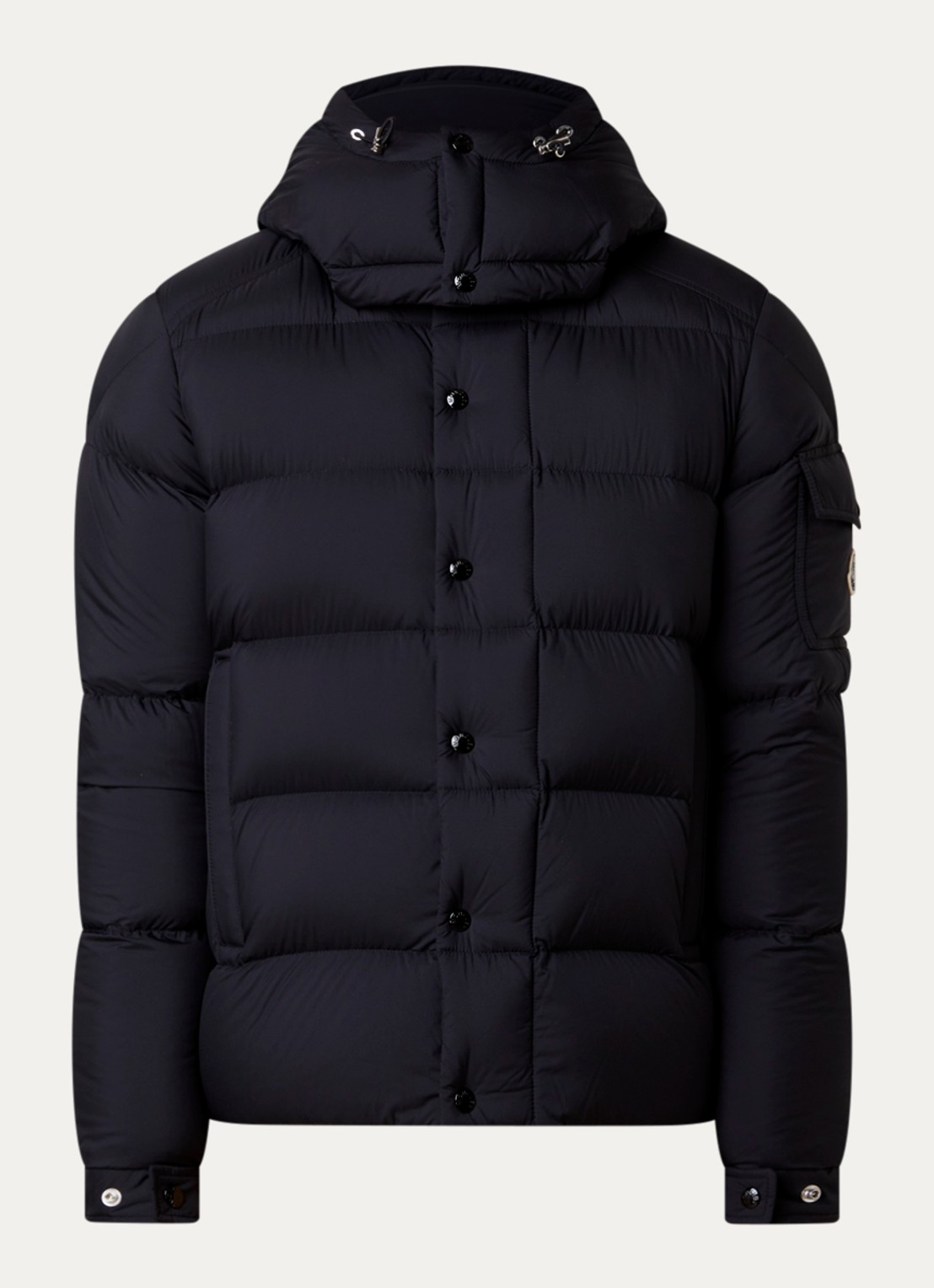 Moncler Maya puffer jack met donsvulling en ritszakken - voorkant 5 zwart