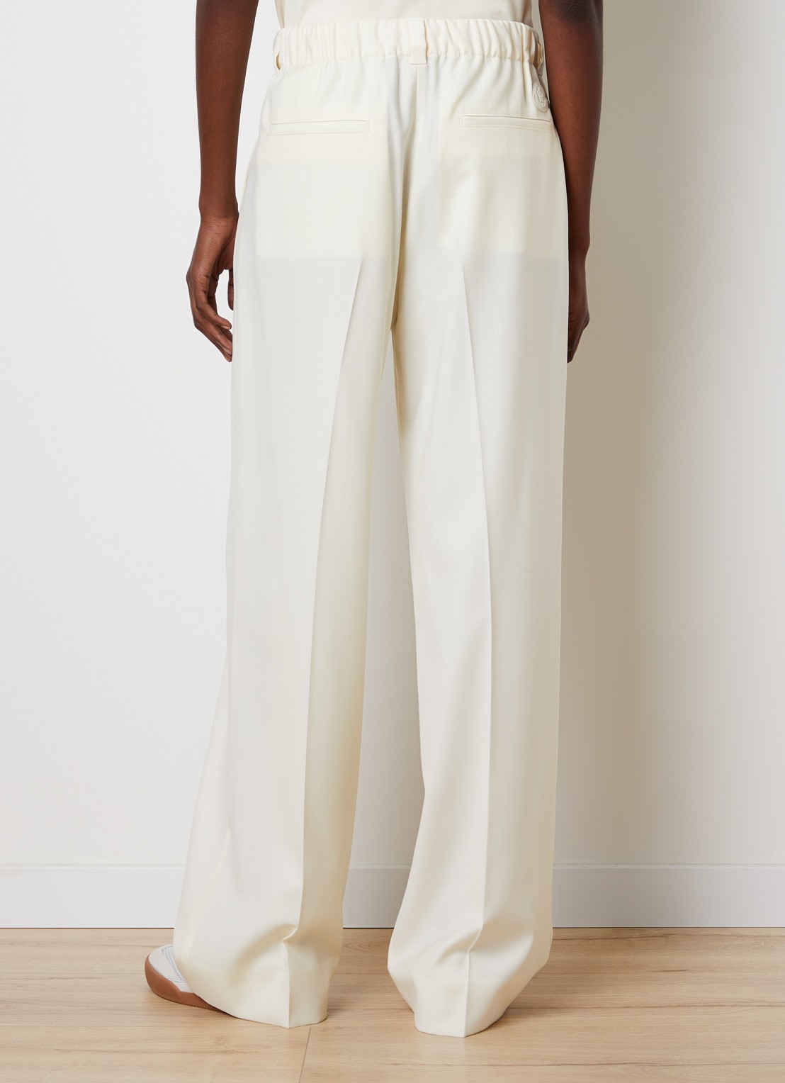 Moncler Mid waist loose fit pantalon met trekkoord en paspelzakken - achterkant 5 vanillegeel