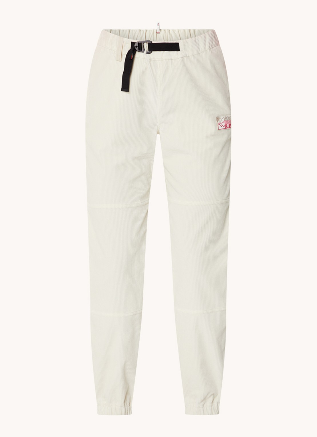 Moncler Mid waist tapered fit broek van corduroy met logopatch - voorkant ivoor