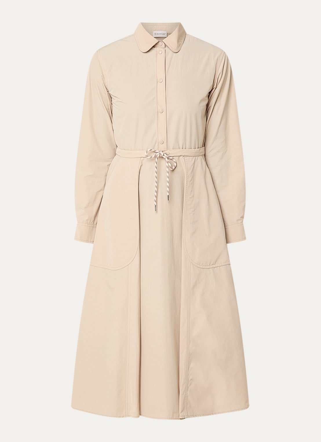 Moncler Midi blousejurk met strikceintuur - voorkant beige