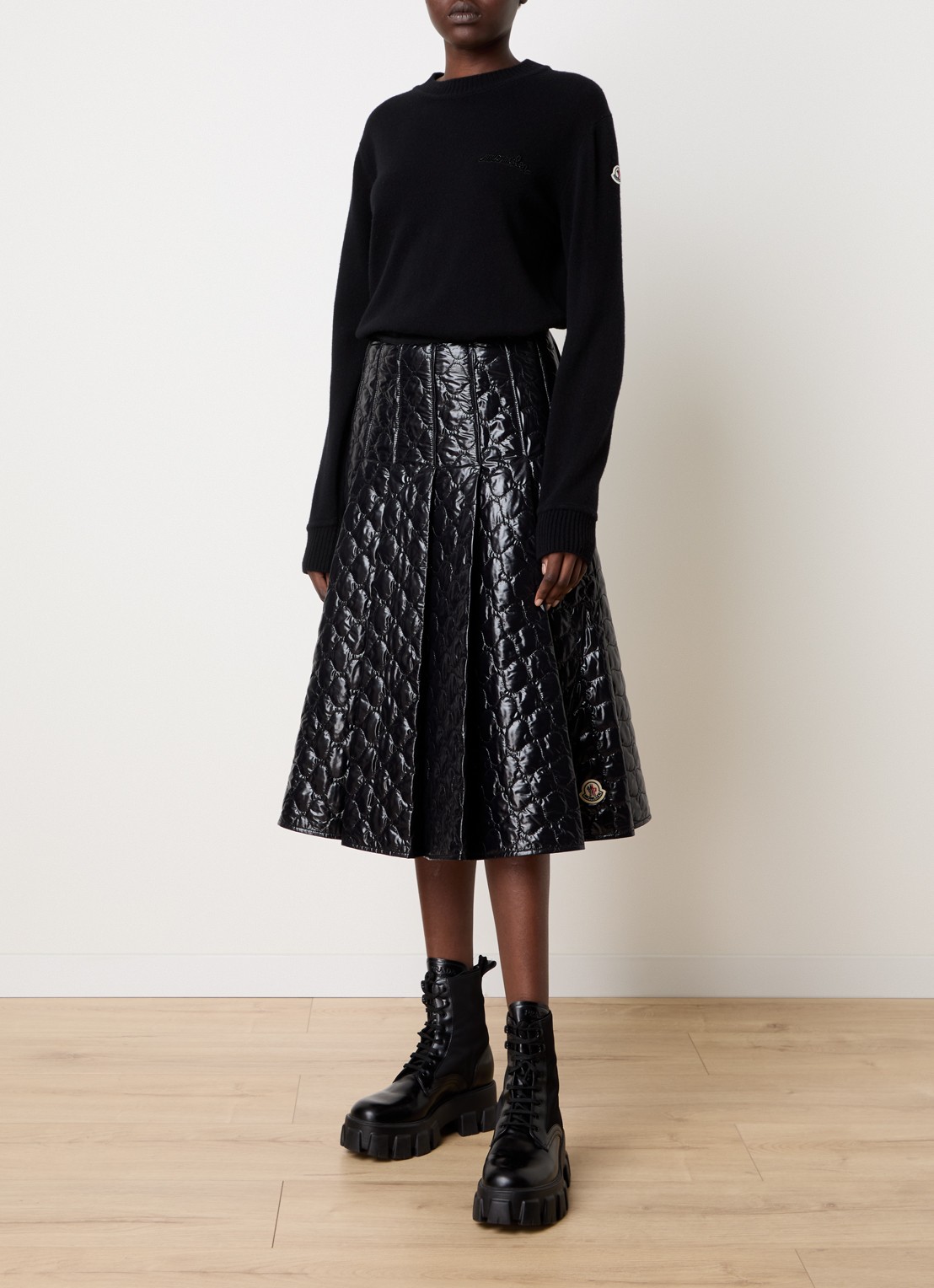 Moncler Midi rok met quilt patroon - voorkant 4 zwart