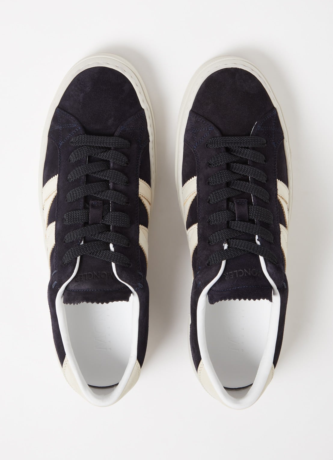 Moncler Monaco2 sneaker van suède met nubuck details - detail 5 donkerblauw