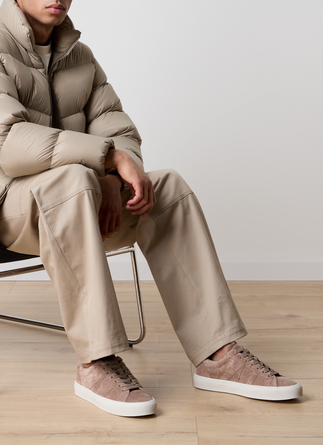 Moncler Monaco2 sneaker van suéde - voorkant 7 lichtbruin