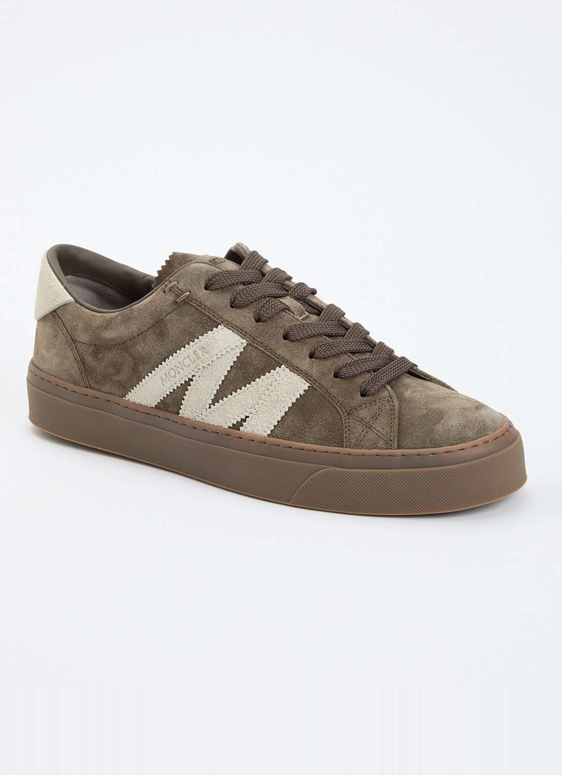 Moncler Monaco2 sneaker van suede - voorkant 6 khaki