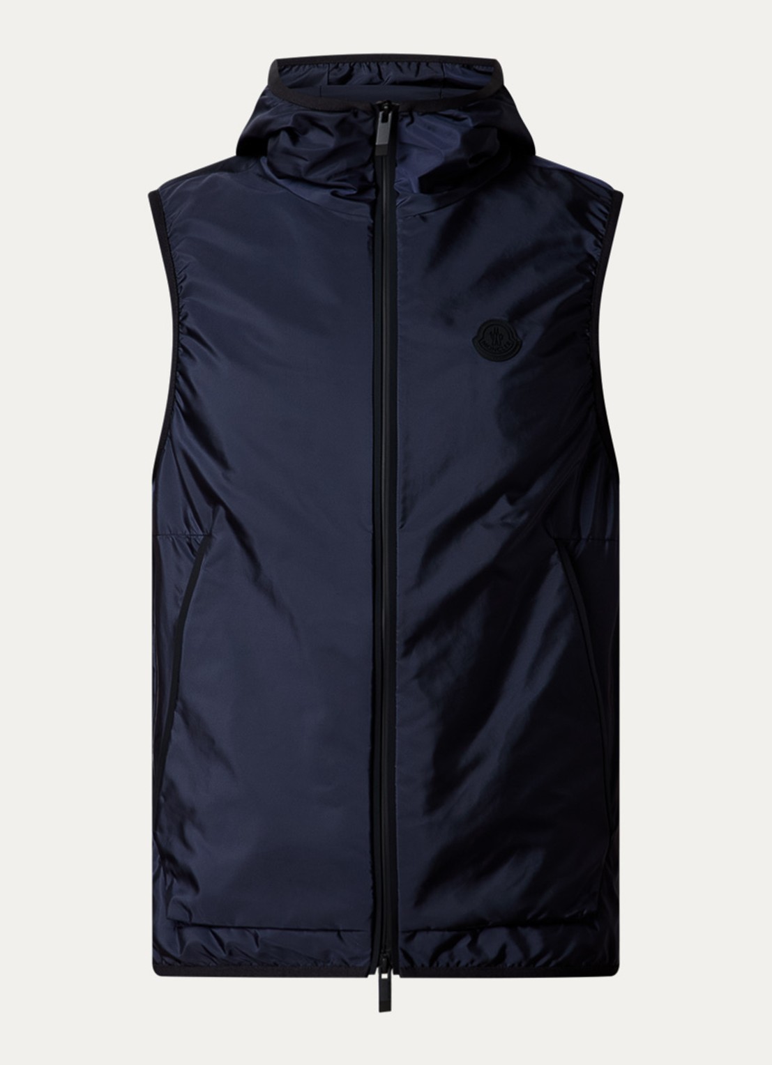 Moncler Moretan bodywarmer met capuchon en waterafstotende coating - voorkant donkerblauw
