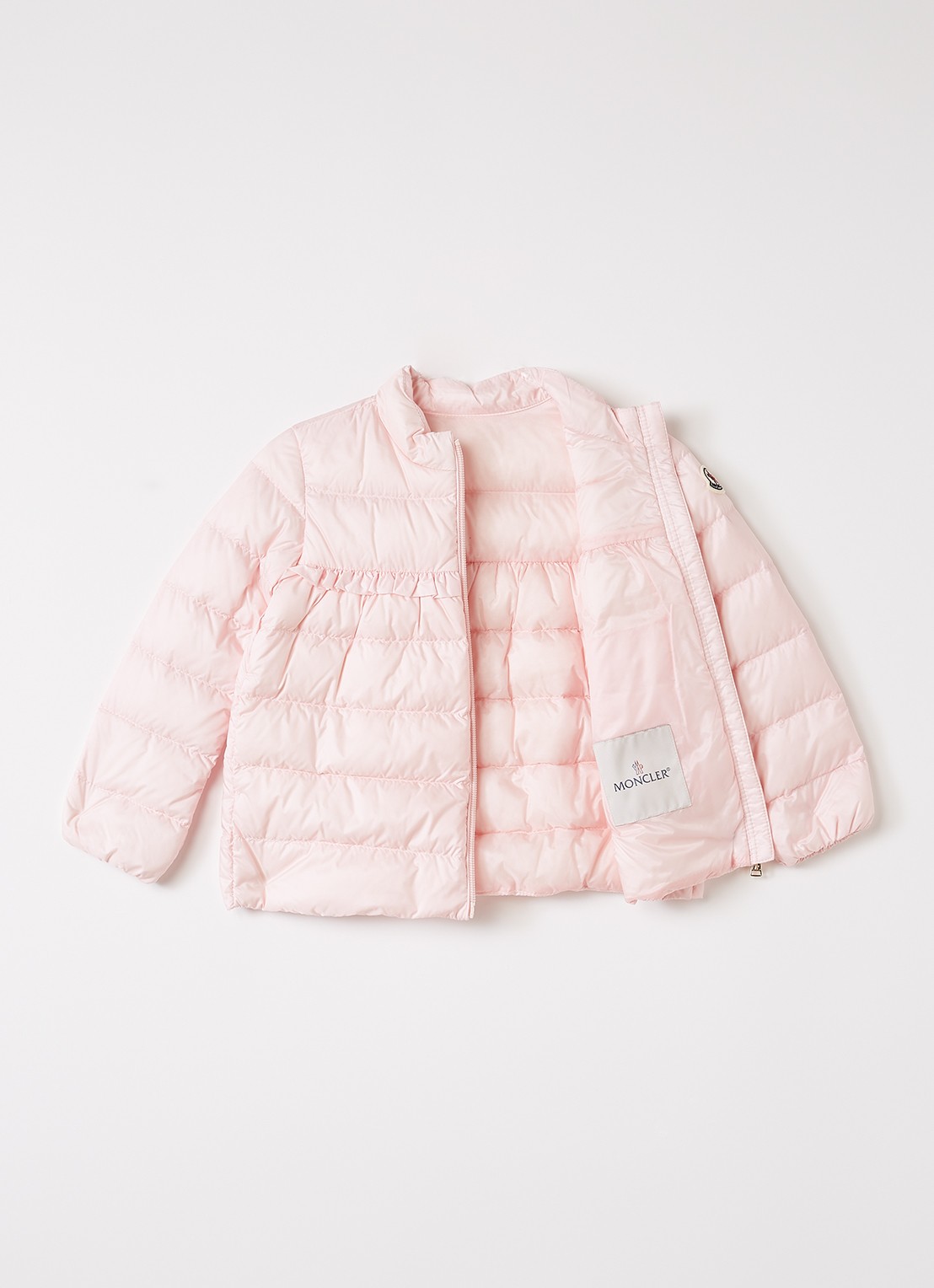 Moncler Nazife gewatteerd jack met donsvulling en volant - voorkant 3 lichtroze