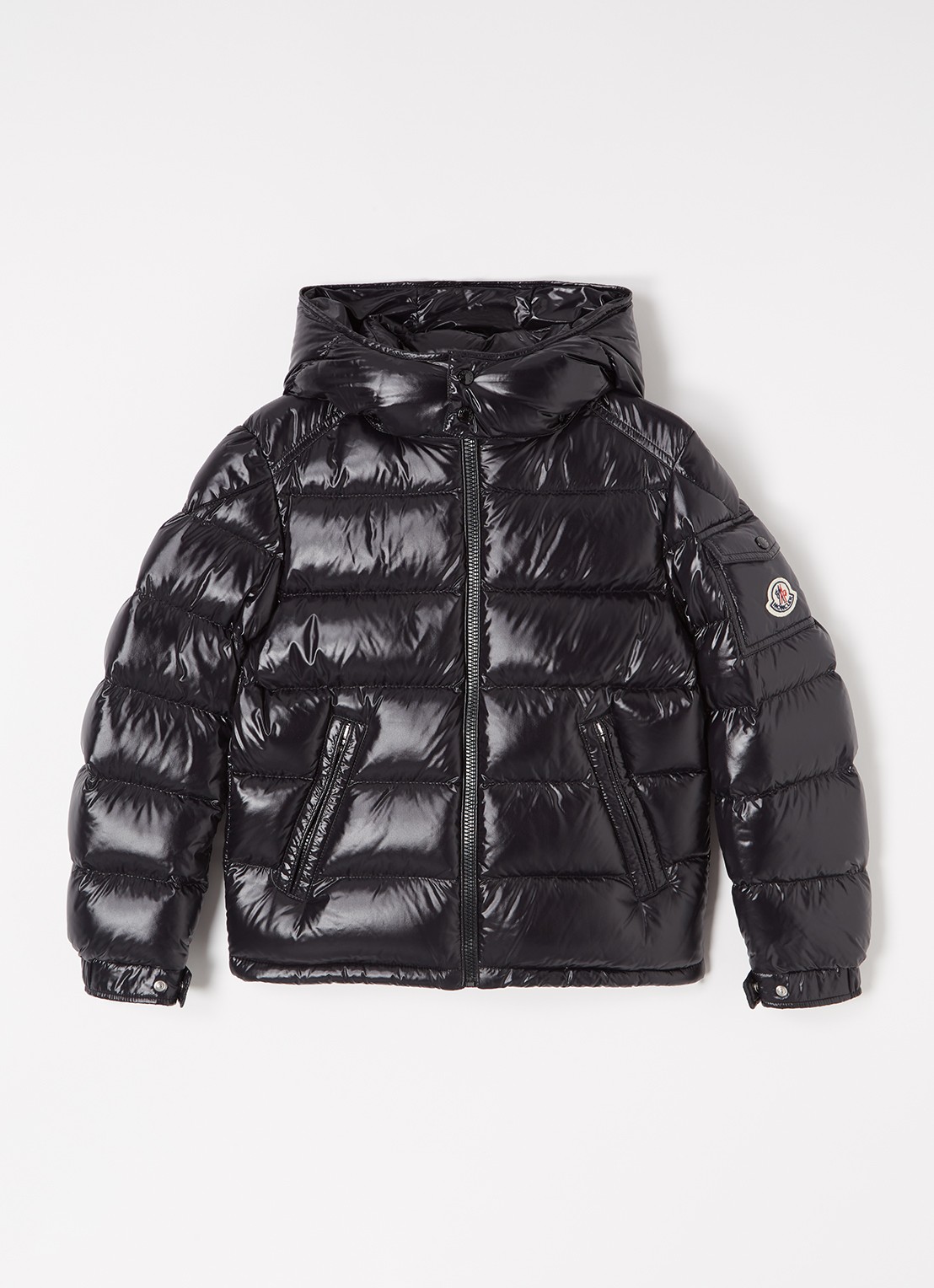 Moncler New Maya puffer jas met donsvulling en afneembaar capuchon - voorkant zwart
