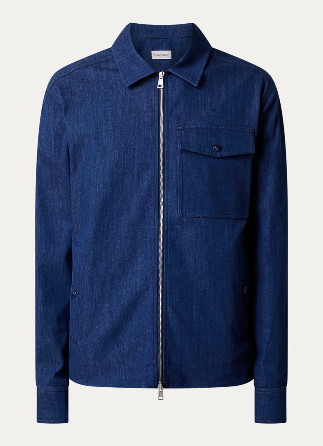 Moncler Overshirt van chambray met borstzak - voorkant indigo