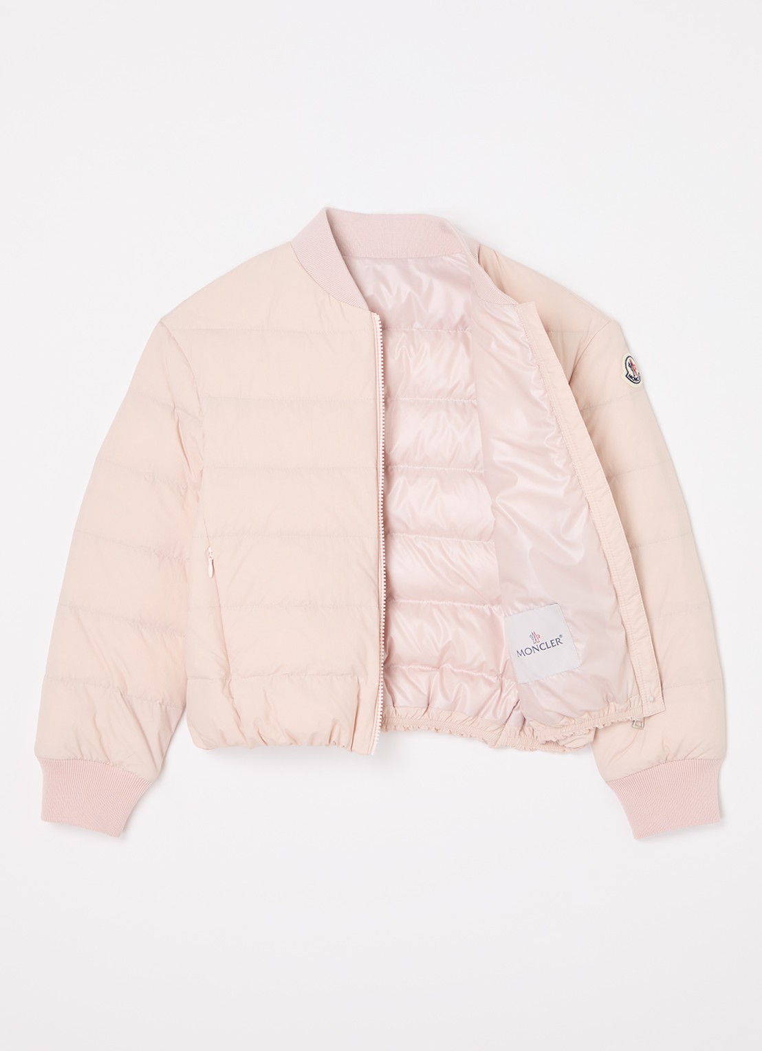 Moncler Pailly puffer jack met logo - voorkant 3 lichtroze