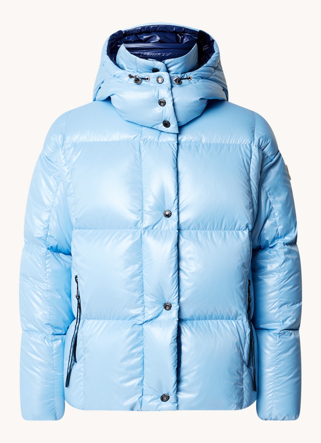 Moncler Parana puffer jack met donsvulling en afneembare capuchon - voorkant 5 lichtblauw