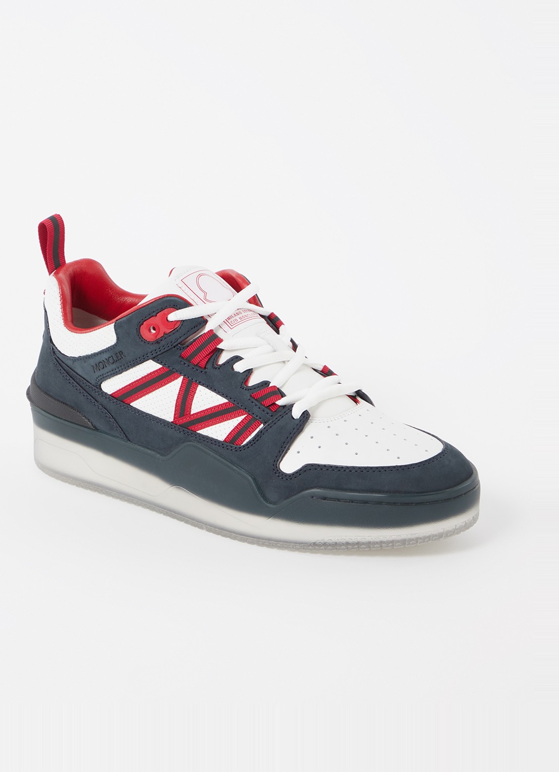 Moncler Pivot Low sneaker van leer met nubuck details - voorkant wit
