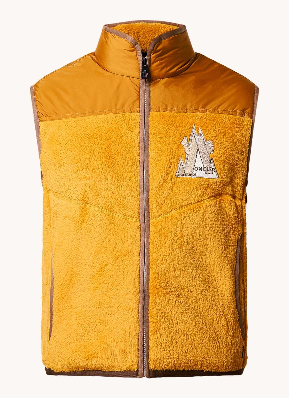 Moncler Polartec gewatteerde bodywarmer met donsvulling - voorkant 4 okergeel