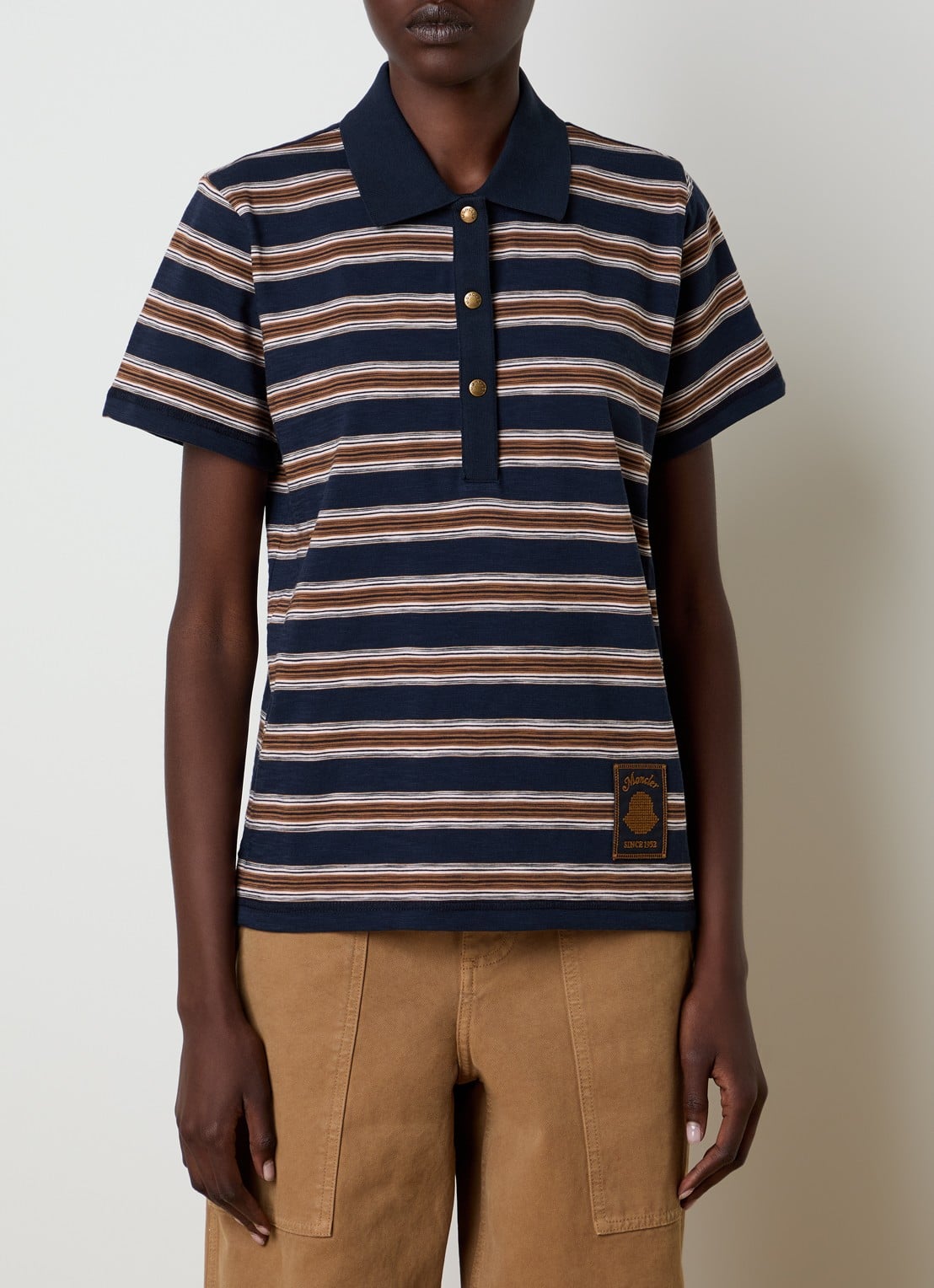 Moncler Polo met streepprint en logopatch - detail 2 donkerblauw