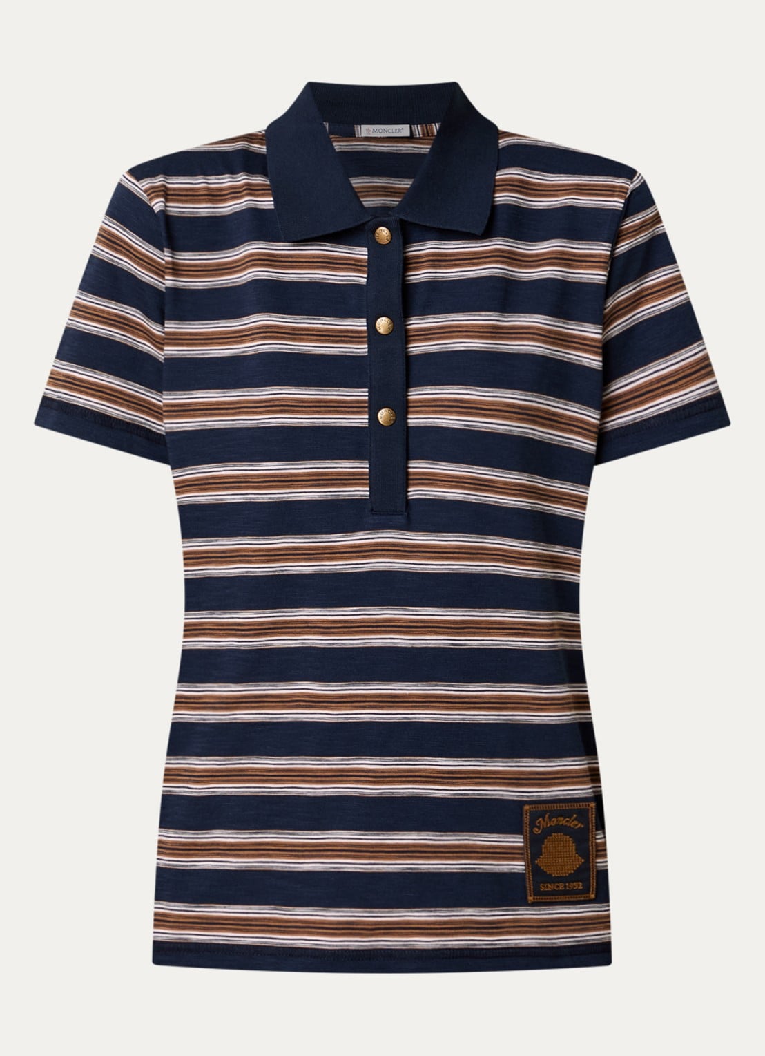 Moncler Polo met streepprint en logopatch - voorkant 4 donkerblauw