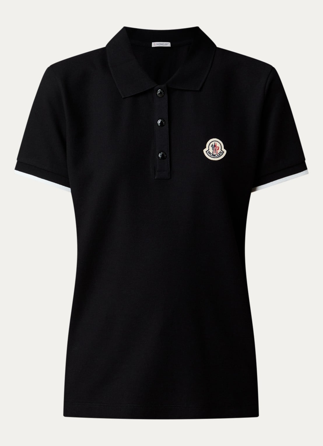 Moncler Polo van piqué katoen met getipteboorden en logopatch  - voorkant 2 zwart