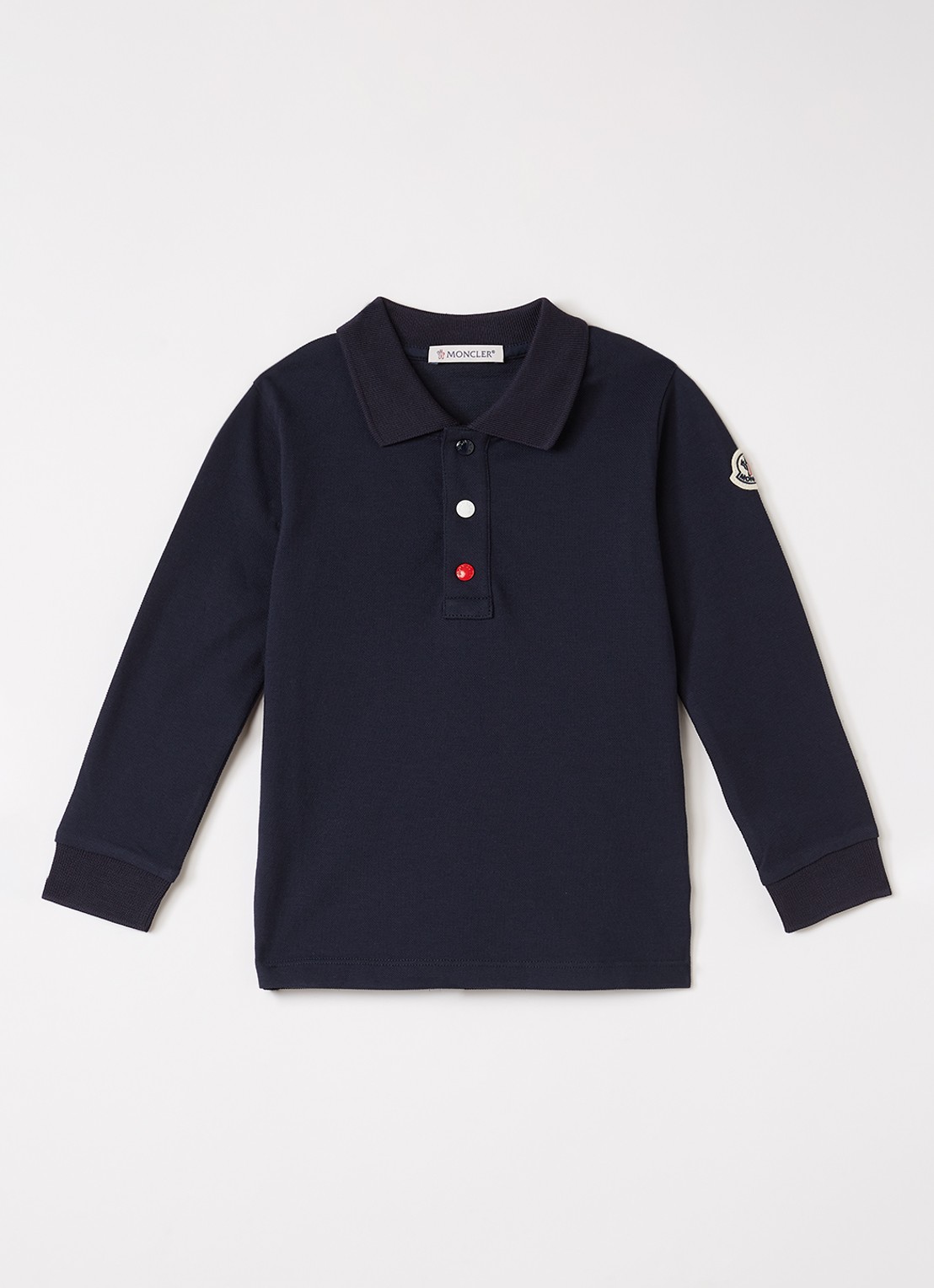 Moncler Polo van piqué katoen met logo - voorkant donkerblauw