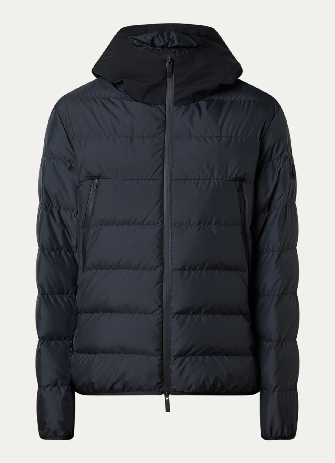 Moncler Puffer jack met donsvulling en capuchon - voorkant 5 zwart