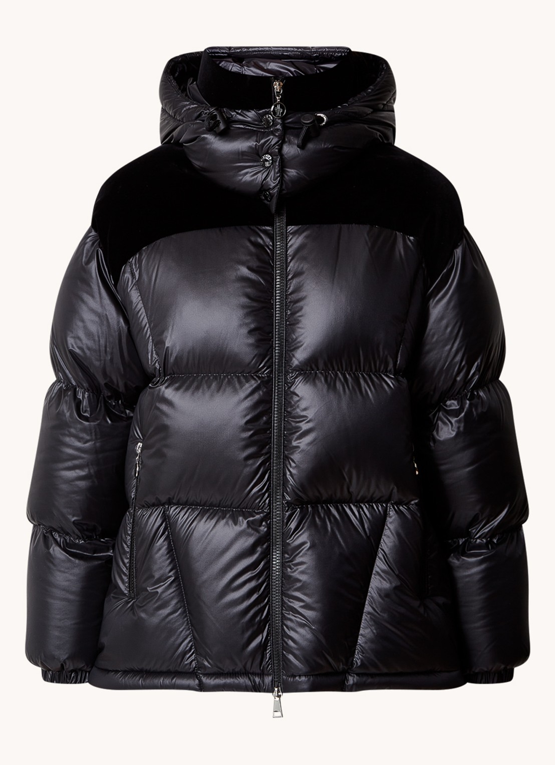 Moncler Puffer jack met donsvulling en details van fluweel - voorkant 4 zwart