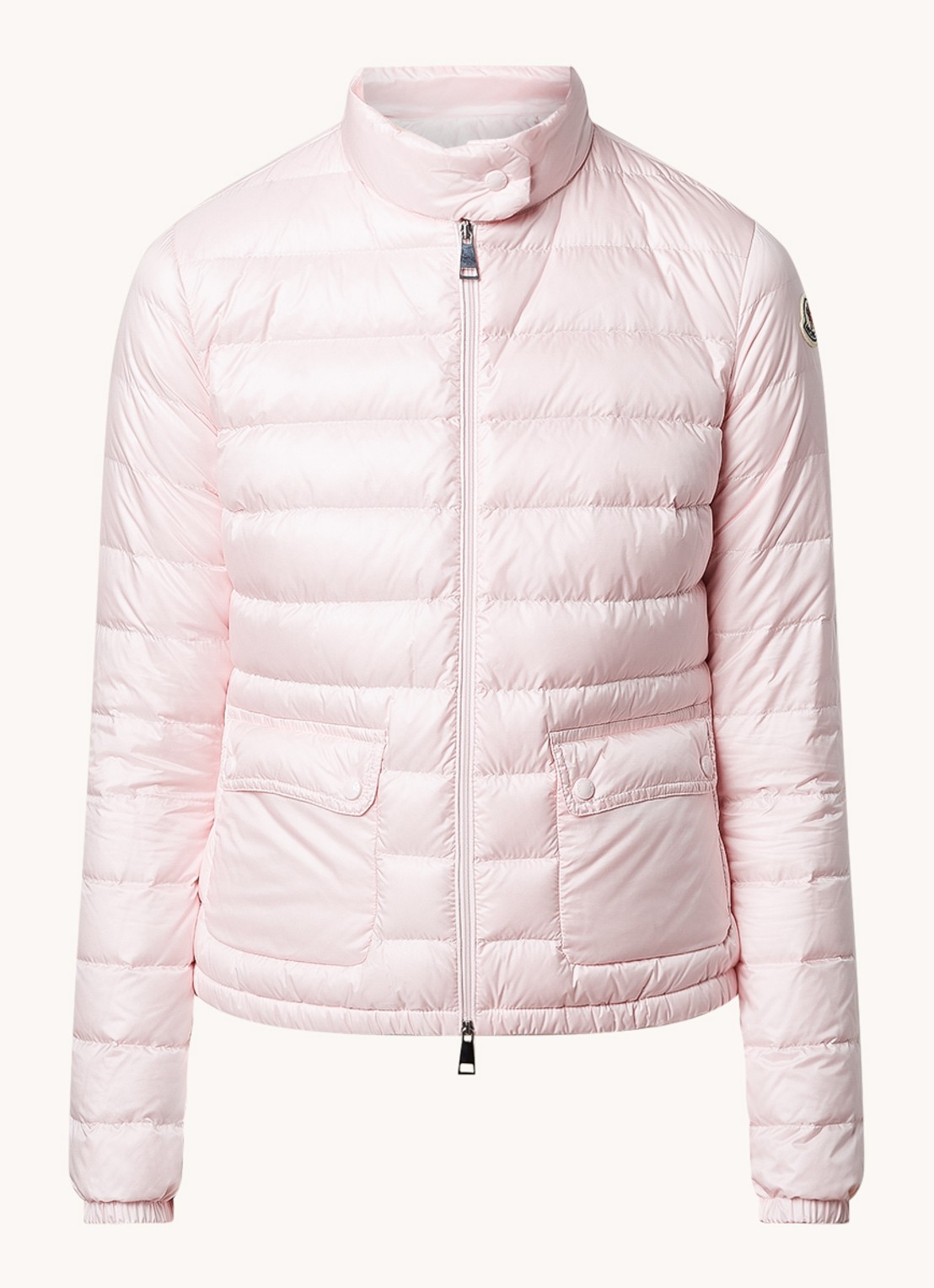 Moncler Puffer jack met donsvulling en klepzakken - voorkant roze
