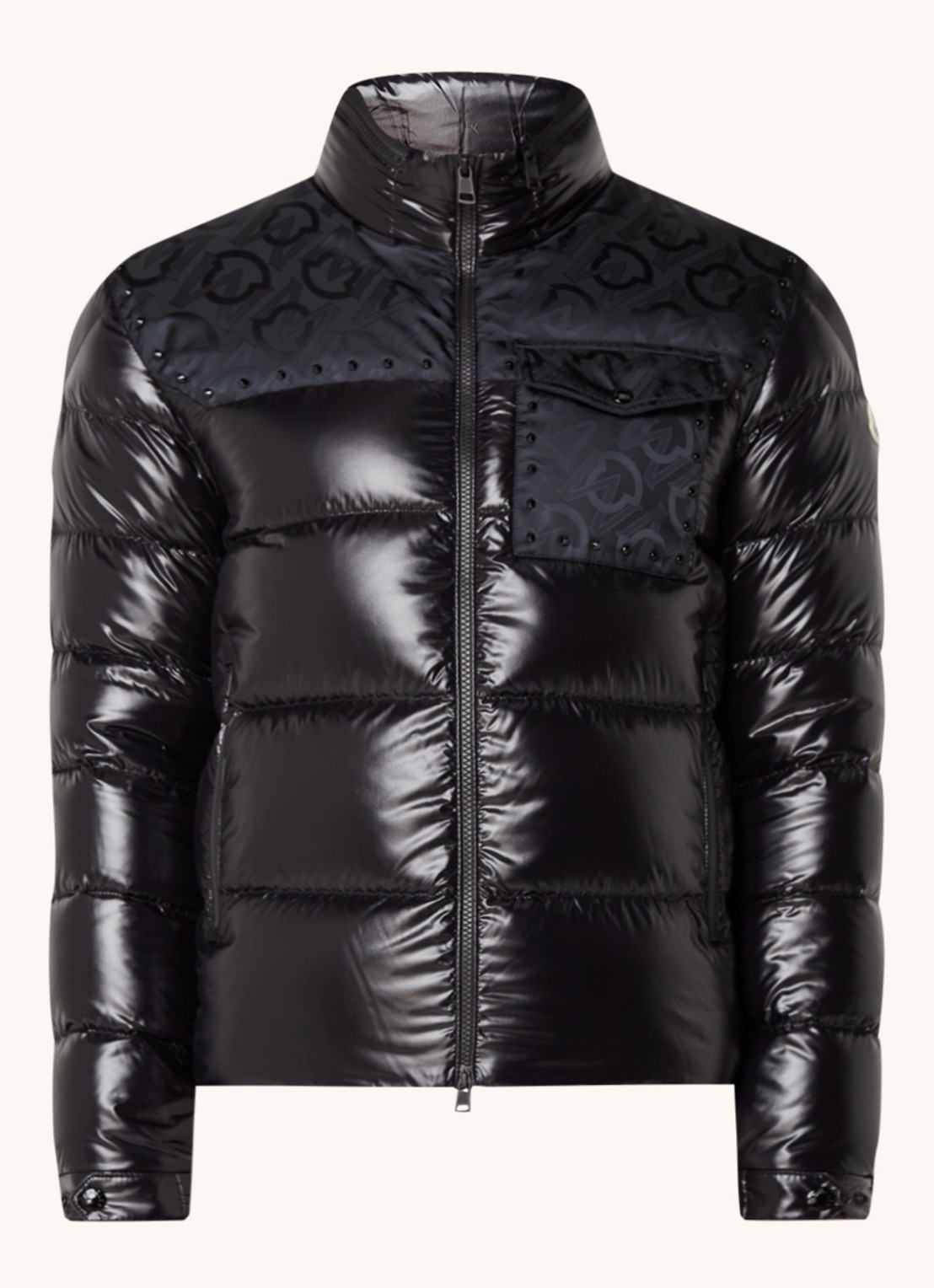 Moncler Puffer jack met donsvulling en opbergbare capuchon - voorkant zwart