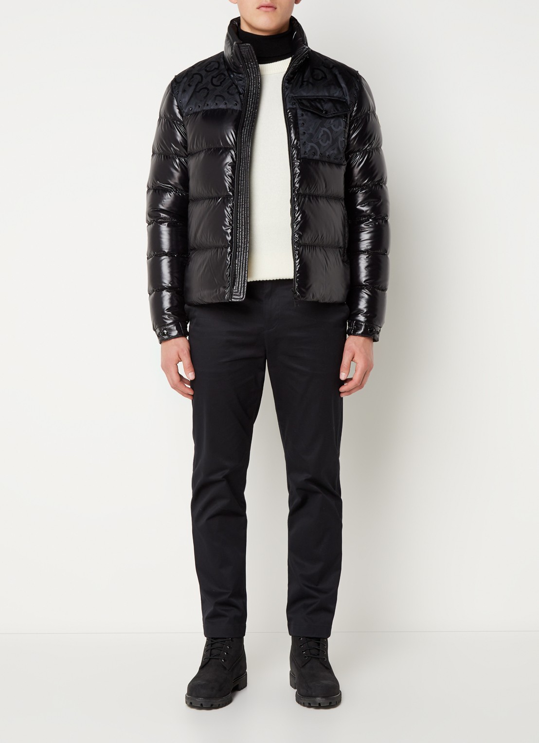 Moncler Puffer jack met donsvulling en opbergbare capuchon - voorkant 2 zwart