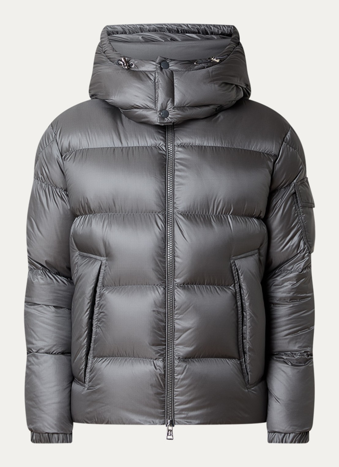 Moncler Puffer jack met donsvulling en ritszakken - voorkant lichtgrijs