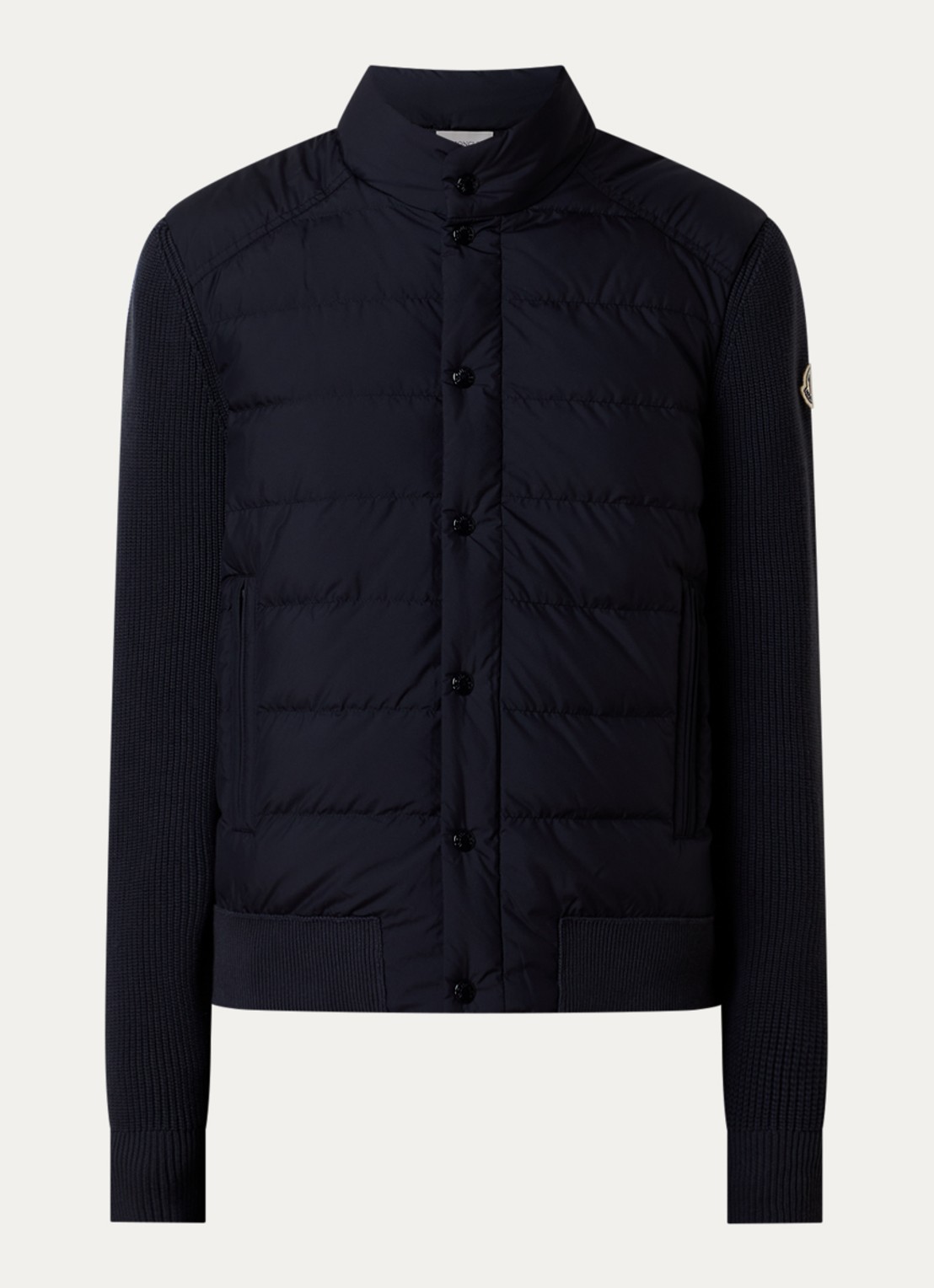 Moncler Puffer jack met donsvulling en ritszakken - voorkant 5 donkerblauw