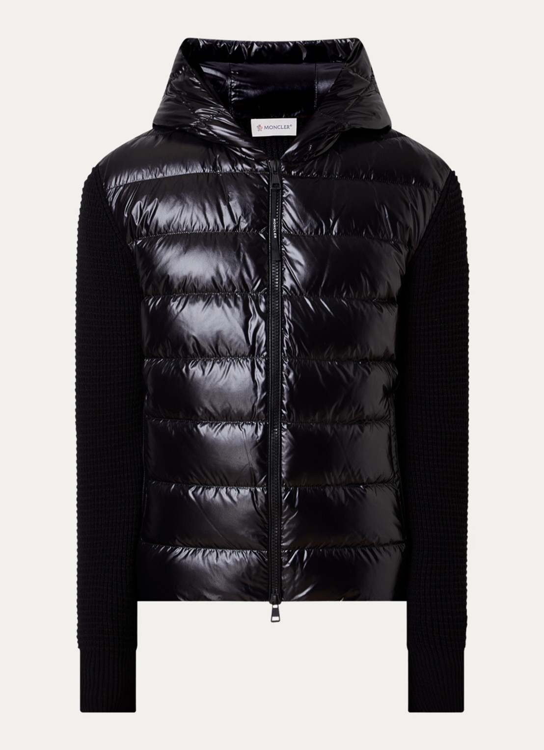 Moncler Puffer jack met donsvulling en ritszakken - voorkant 5 zwart