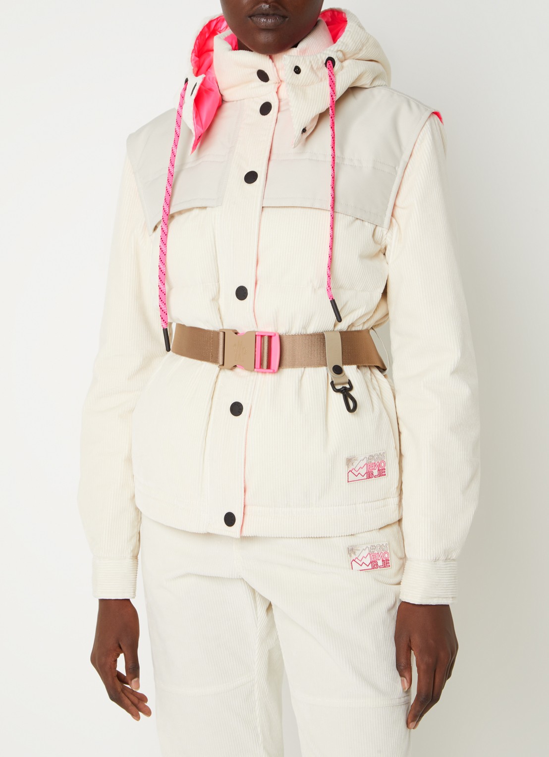 Moncler Puffer jack van corduroy met afneembare mouwen en capuchon - detail 2 gebroken wit