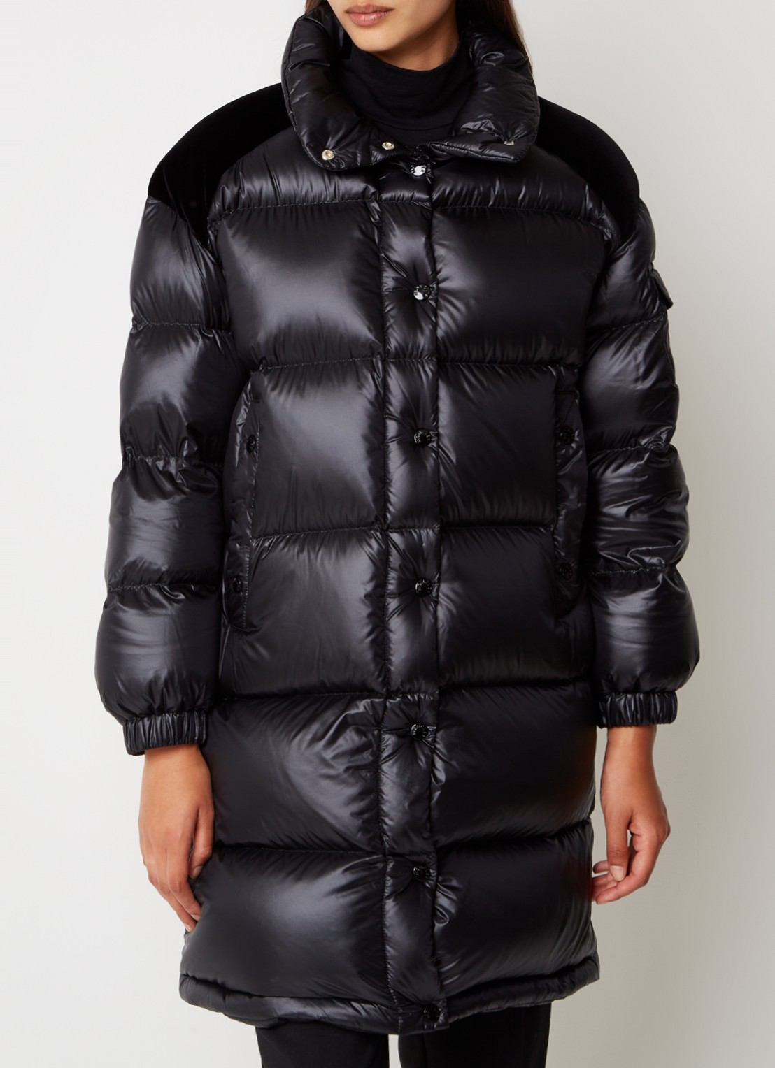 Moncler Puffer jas met donsvulling en details van fluweel - detail 2 zwart