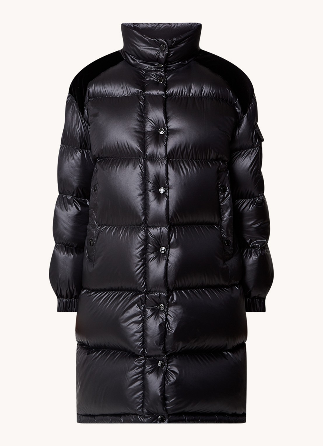 Moncler Puffer jas met donsvulling en details van fluweel - voorkant 4 zwart