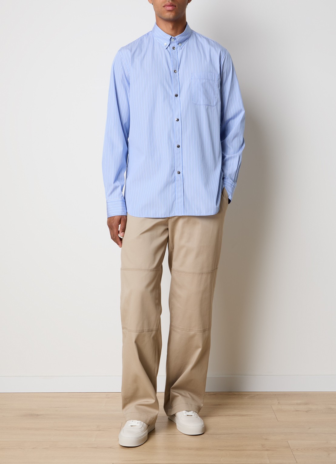 Moncler Regular fit overhemd met streepdessin  - voorkant 5 staalblauw