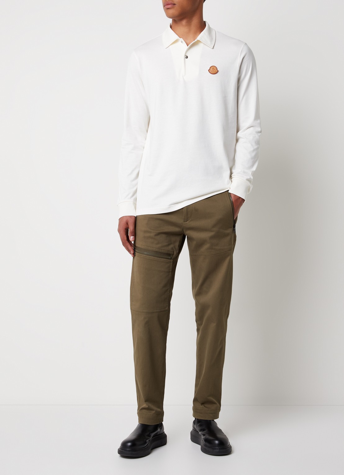Moncler Regular fit polo met logo - voorkant 3 gebroken wit