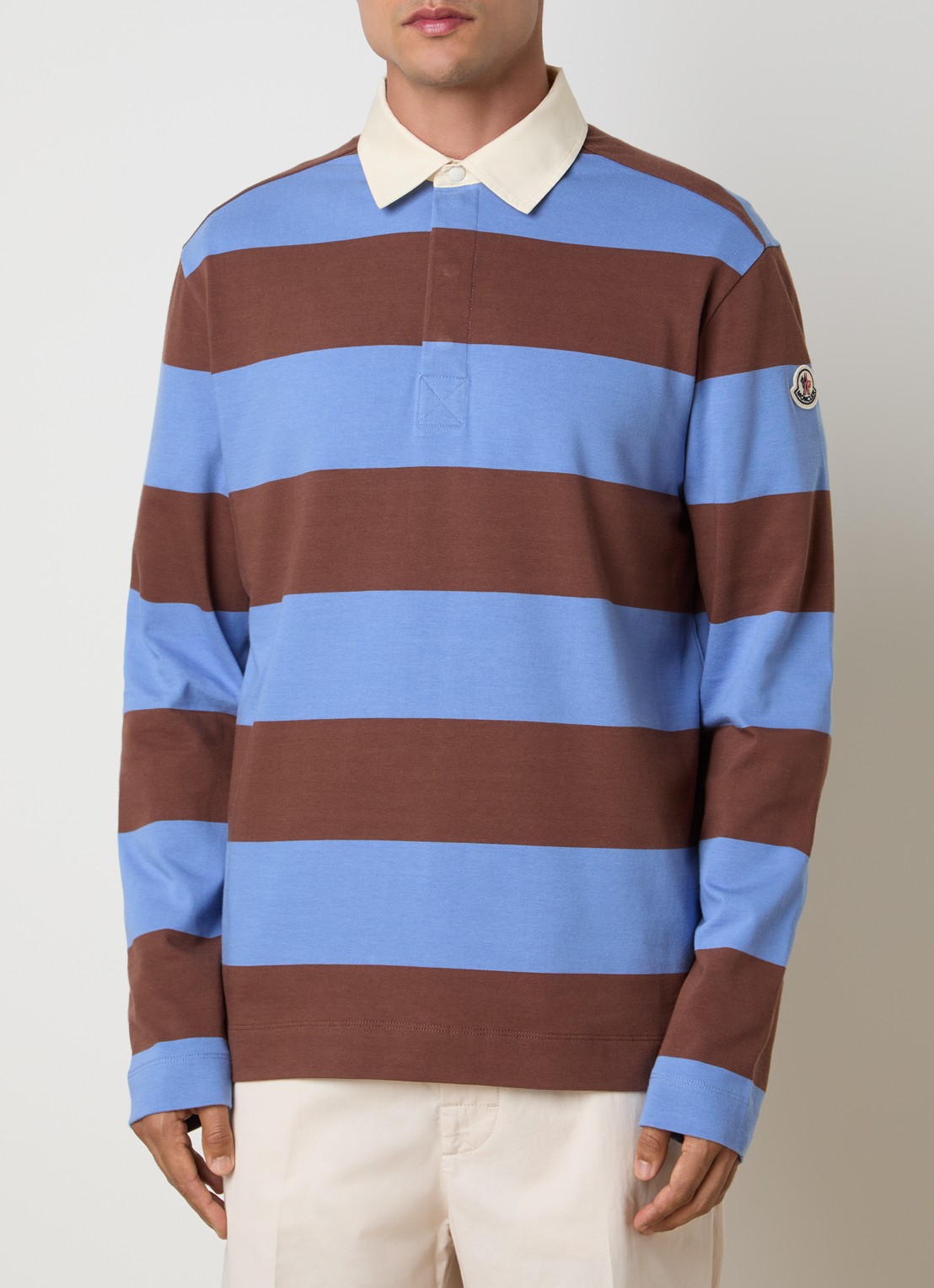 Moncler Regular fit polo met streepprint - detail 2 blauw