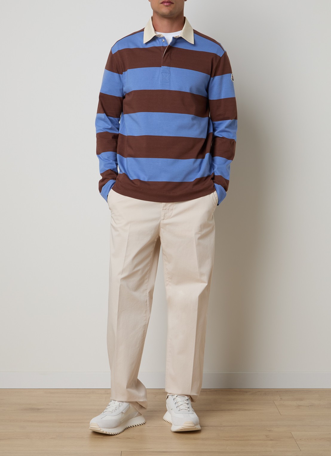 Moncler Regular fit polo met streepprint - voorkant 5 blauw