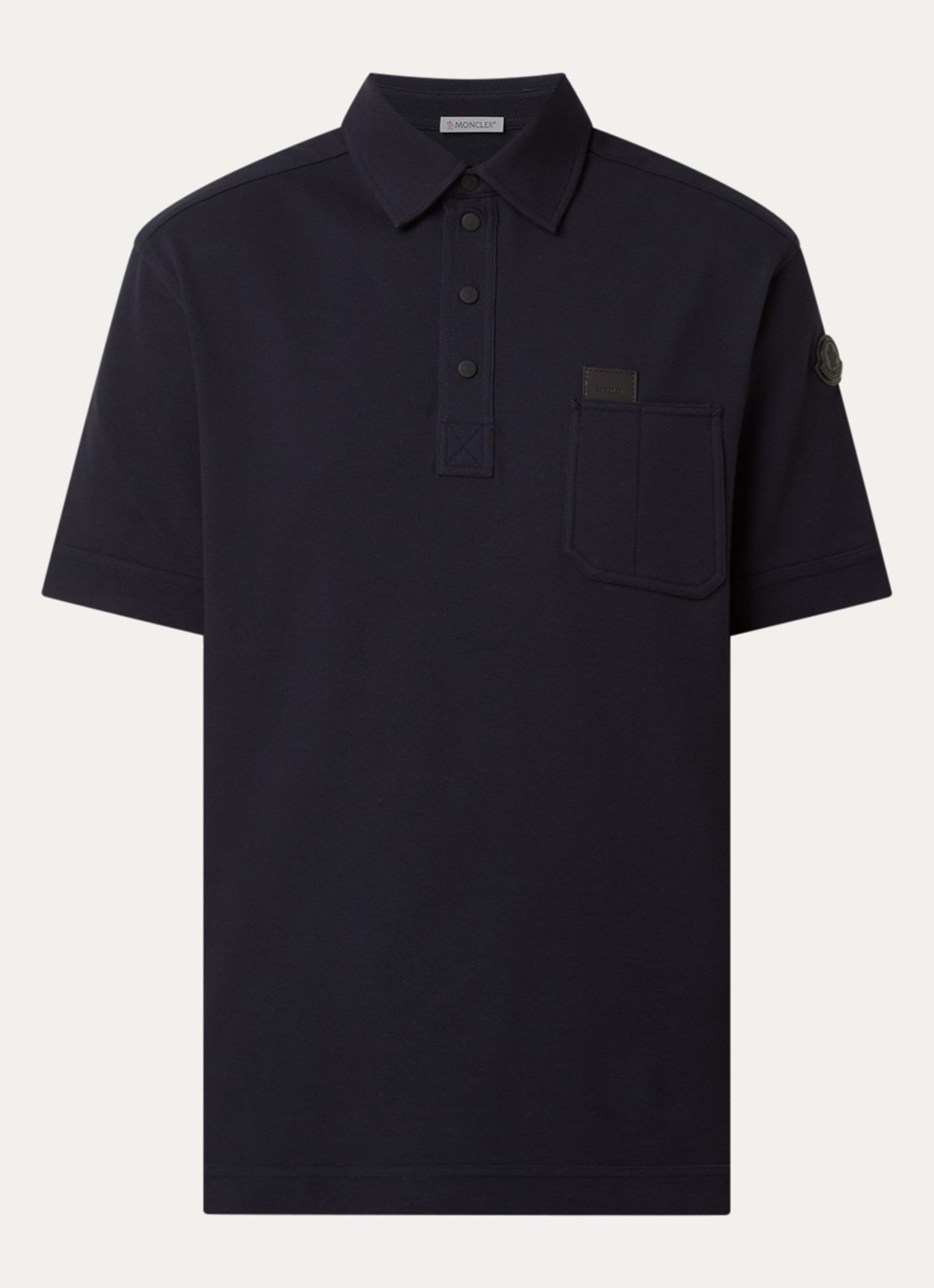 Moncler Regular fit polo van piqué katoen met borstzak - voorkant 4 donkerblauw