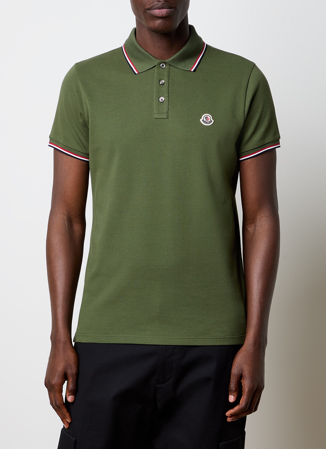 Moncler Regular fit polo van piqué katoen met logo - detail 2 legergroen