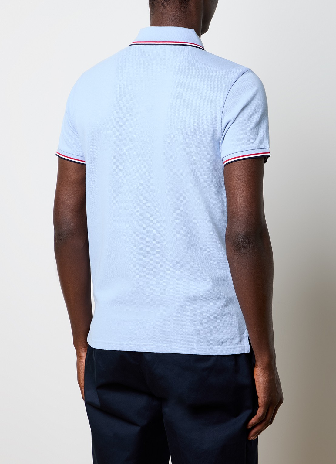 Moncler Regular fit polo van piqué katoen met logo - achterkant lichtblauw