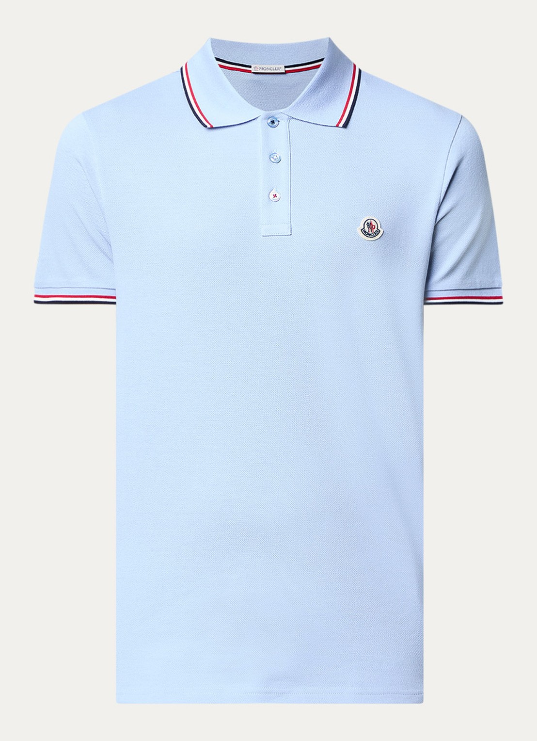 Moncler Regular fit polo van piqué katoen met logo - voorkant 3 lichtblauw